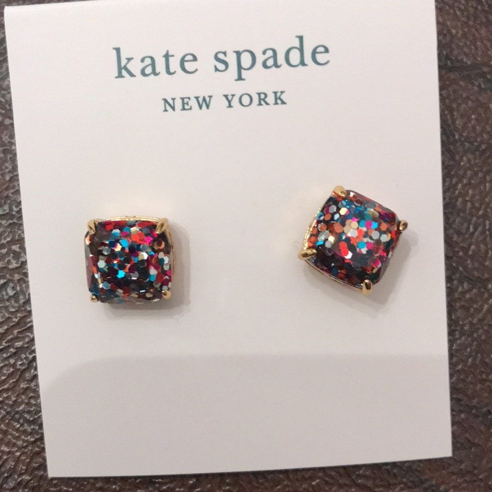 🆕 Kate Spade square mini small stud multi glitter earrings